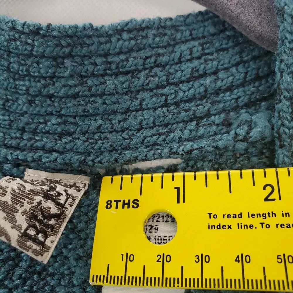 BKE Buckle Teal Cable Knit Sweater Sz M Square V Neck Pullover Casual Cozy Warm